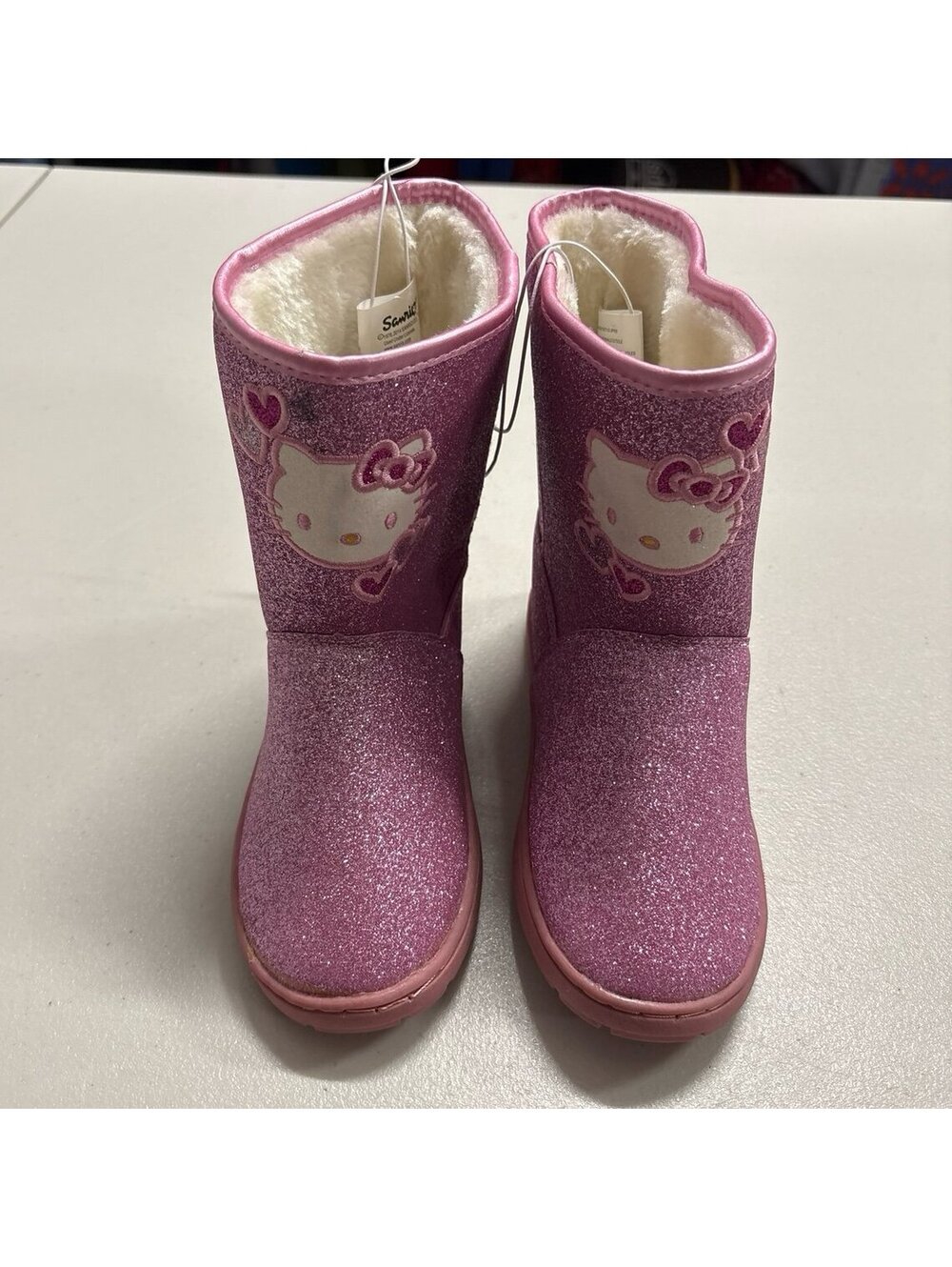 Hello Kitty Girls Size 13 Pink Glitter Boots Faux Fur Lined NWT Sanrio